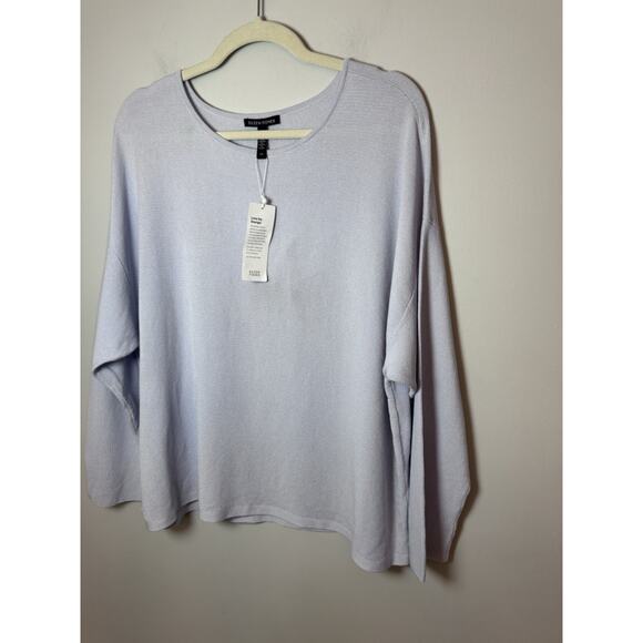 Eileen Fisher Tencel Stretch Round Neck Knit Top HYACINTH Blue Sz Large NWT $248 - Picture 3 of 9